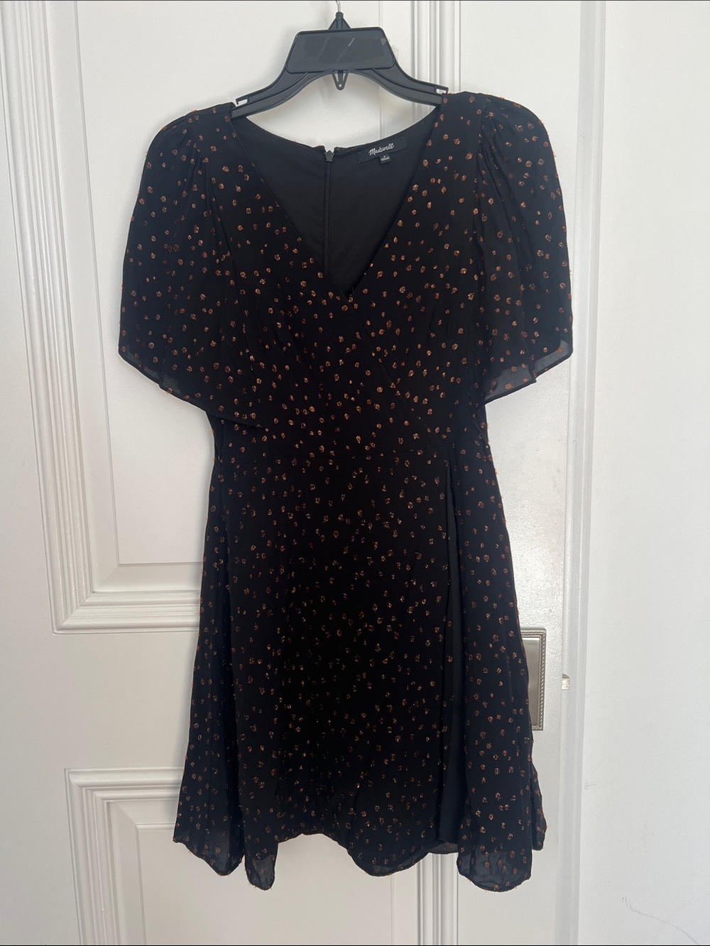 Madewell Black Flutter V-Neck Short Sleeve Dress